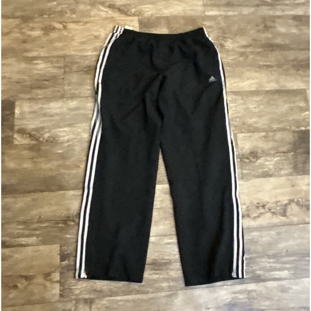 Adidas Track Pants Men’s Large Black & Grey 3 Striped Y2K Baggy Wide Legged